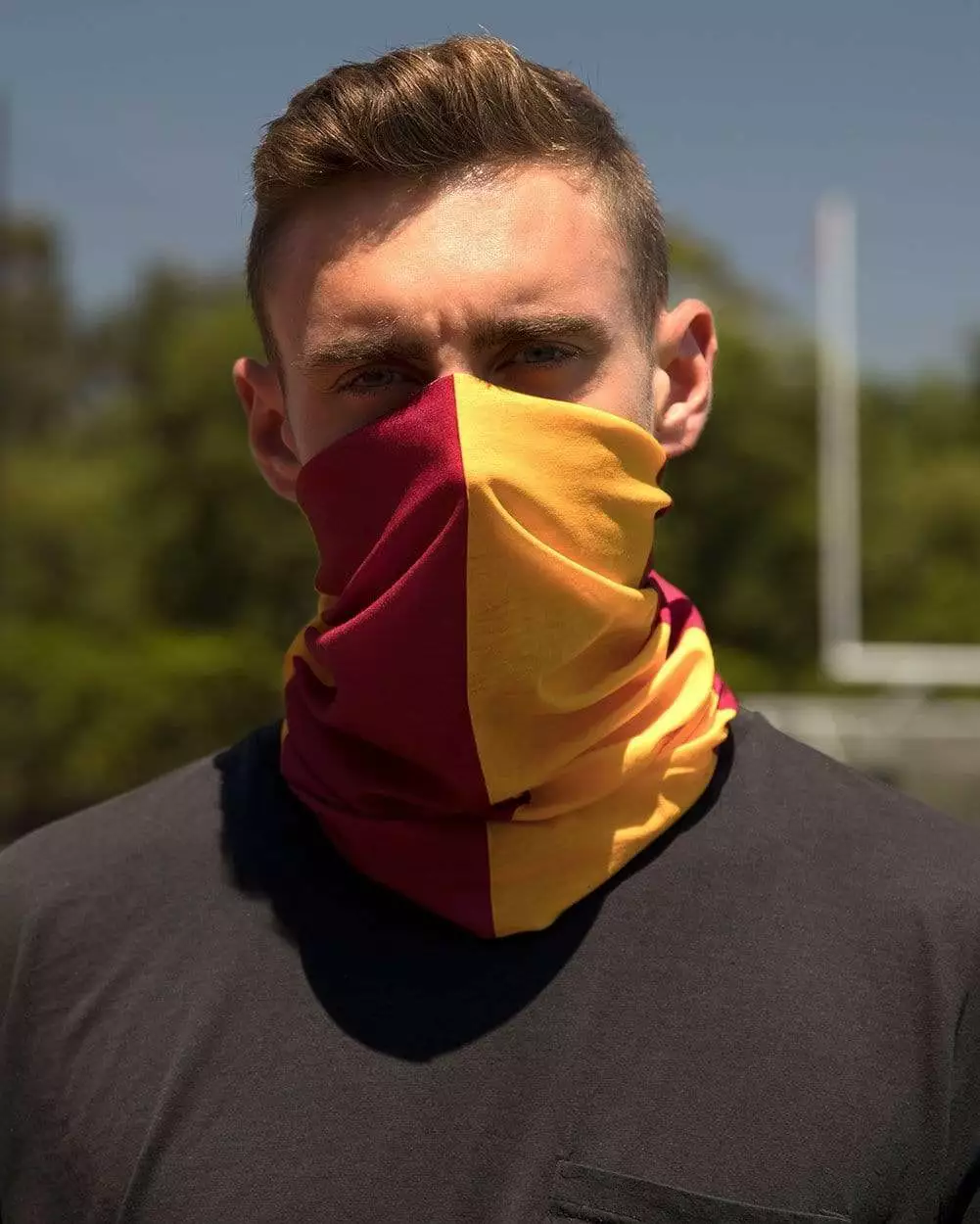 INTO THE AM Masks & Bandanas Cardinal And Yellow Seamless Mask Bandana 3 INTO THE AM Masks & Bandanas Cardinal And Yellow Seamless Mask Bandana