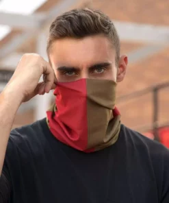 INTO THE AM Scarlet Red And Metallic Gold Seamless Mask Bandana